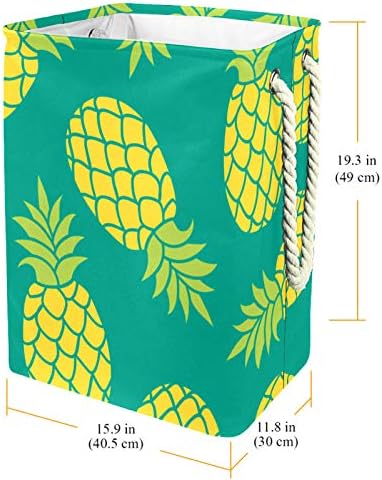 Korpa za veš Žuti ananas zelena pozadina sklopiva platnena korpa za odlaganje veša sa ručkama odvojivi nosači
