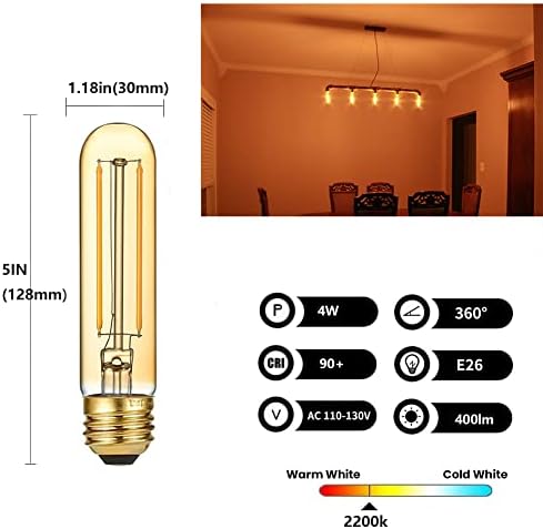 T10 cevasta sijalica sa LED žarnom niti sa mogućnošću zatamnjivanja 4W jednaka E26 Amber Edison Light 2200K