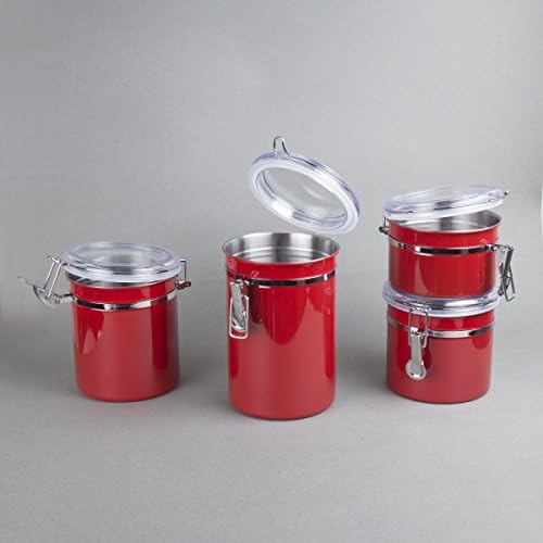 Kreativni Kućni Set od 4 komada kanister za kuhinjsku teglu od nerđajućeg čelika sa prozirnim hermetičkim poklopcem i stezaljkom za zaključavanje za hranu, kolačiće, brašno, šećer, čaj, skladište kafe, crveno