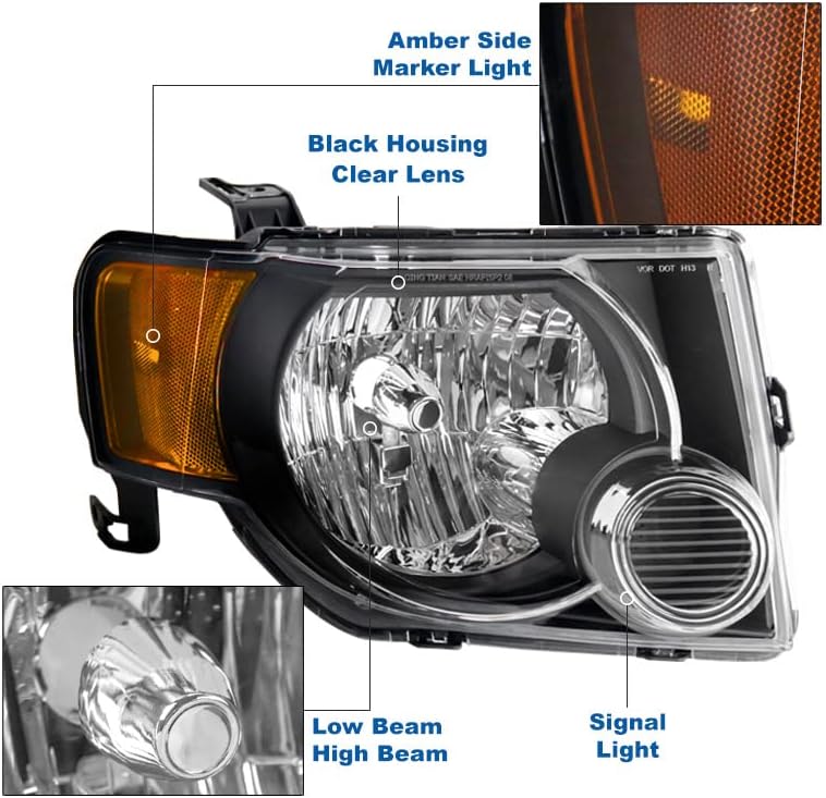 ZMAUTOPARTS zamjena Crni farovi farovi sa 6 Bijela LED DRL svjetla za 2008-2012 Ford Escape
