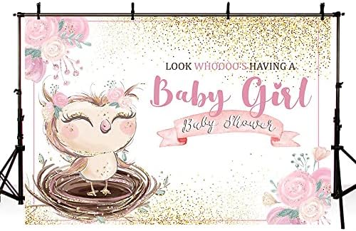 AIBIIN Owl baby Shower Pozadina pozadina za djevojku Pink Floral Gold Glitter Baby Girl Baby Shower pozadina