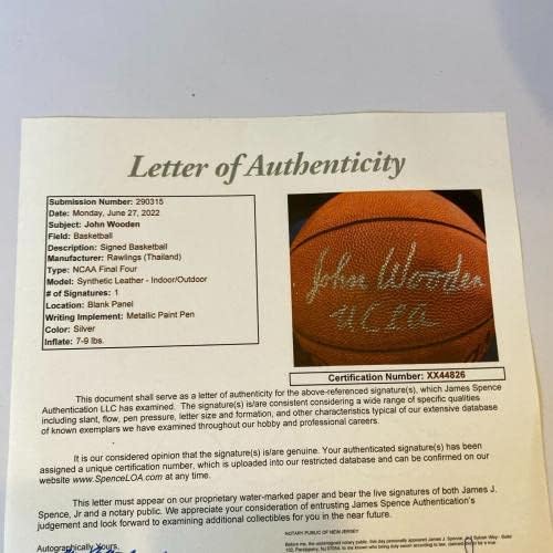 John Wooden Ucla potpisao je Wilson Službenog NCAA košarke sa JSA COA - AUTOGREME KOŠARICE