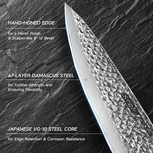 SCOLE® Chef Knife Bundle - Razor Sharp Chefs Knife 8 Inch VG-10 Super Damascus Steel + Ultra Sharp Kitchen