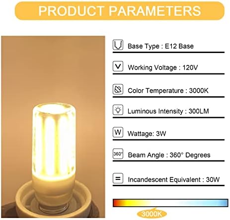 LFLAMPON E12 LED sijalica 3000K toplo bijele sijalice T4 sijalica 300LM 3w ekvivalentna halogena lampa 30W