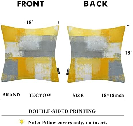 Tecyow žuti i sivi jastuk pokriva 18x18 set od 2, baršunasti modernu apstraktno umjetničko slikanje plairano