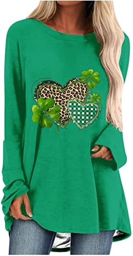Ženska tunika vrhova St. Patrickov dan Shamrock Print majica s dugim rukavima Casual pulover The Green Tee