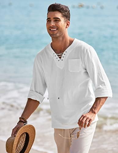 Coofandy muške pamučne majice čipke up casual beach hippie tee majice v vrat