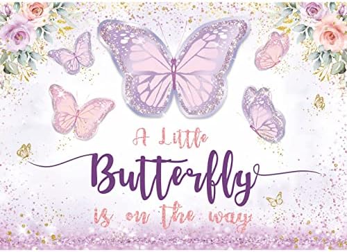 Maijoeyy 7x5ft Butterfly Baby Shower Backdrop a little Butterfly je na putu Backdrop Purple Butterfly Baby