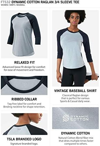 TSLA ženski dresi sa 3/4 rukava za bejzbol, ležerna dinamična pamučna majica, četvrtina rukava Raglan vrhovi