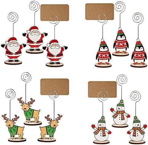 Kalekey 12packs držači Božić Wood Place kartica sa Swirl žice i 20pcs Kraft Place kartice, drveni stol Memo fotografija slika Broj znak stoji držač za Party Tabela dekoracije
