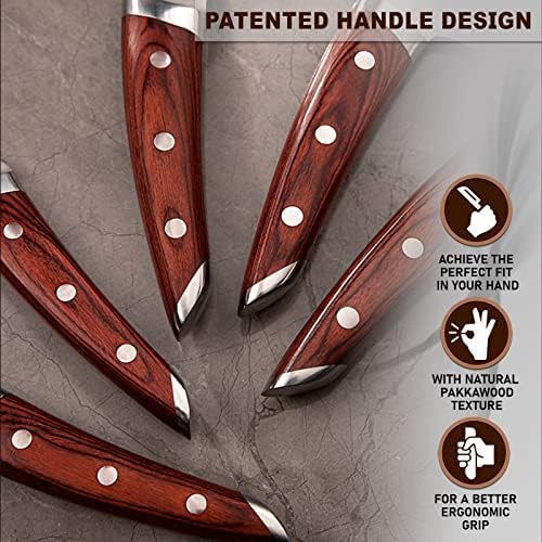 Brewin CHEFILOSOPHI set kuharskih noža 5 kom sa elegantnim crvenim Pakkawood ručkom ergonomskim dizajnom,