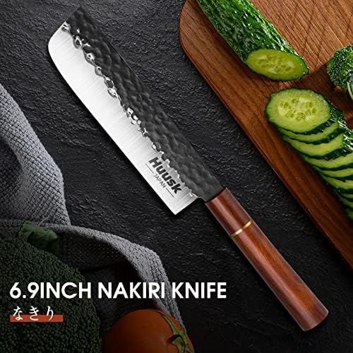 Huusk Japan Chef set, Santoku Japanski kuhinjski nož 7 inčni i nakiri nož povrtnjak i voćni nož za nož za
