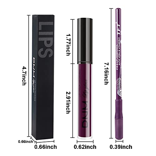 evpct 2pcs Purple Plum Matte 24-satni tečni ruž za usne i olovka za usne olovka za šminkanje žene DNM tamno