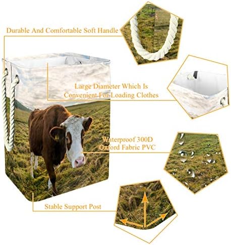 MAPOLO korpa za veš Blue Sky trava i krava sklopiva platnena korpa za odlaganje veša sa ručkama odvojivi nosači koji dobro drže vodootporne za organizaciju igračaka u vešeraju spavaća soba