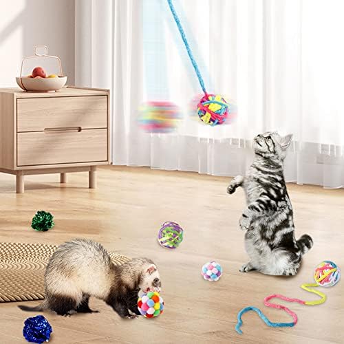 Cheefun Ferret Ball interaktivne igračke: vunene pređe za žvakanje igračkih loptica sa zvonom | šarene Pomponske