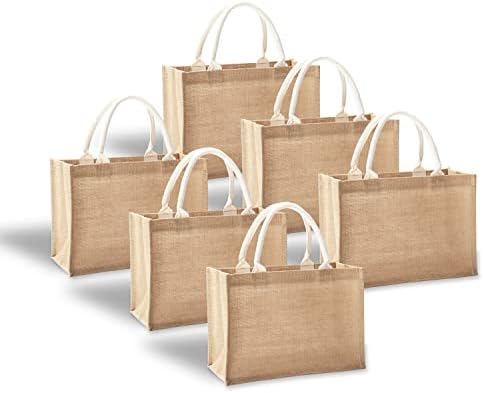Yaceyace Jetu plaže, 14.5 x 6.7 x 10.2 Pakovanje 6 burlap tote torbi sa ručkama Resuabale Trgovi za prehrambene proizvode djeveruševe torbe za vjenčanje Weldes Worths Torbe za dobrodošlicu