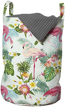 Ambesonne Flamingo torba za pranje veša, sveža egzotična džungla prašuma ostrvo klima Fauna divljih životinja