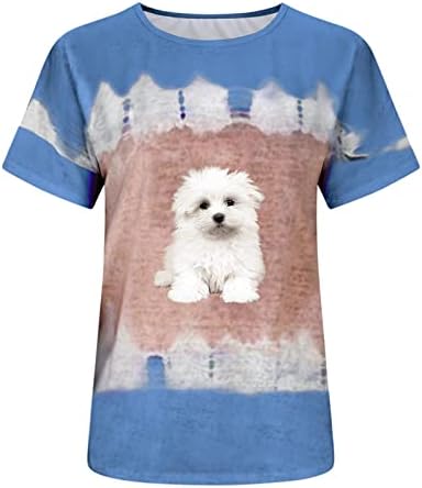 pbnbp Ženska kapa rukav ljetne majice životinjske štampane elegantne tunike u boji blok Tie Dye labave majice okruglog vrata