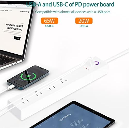 Power Strip zaštita od prenapona, Jinvoo USB kabl za napajanje sa 4 AC utičnice i 4 USB porta, PD65W USB-C