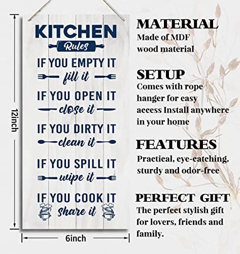 Kuhinjski znak Drvo, kuhinja pravila, viseći viseći drveni plak, zidni dekor seoskih kuća, viseći rustikalni
