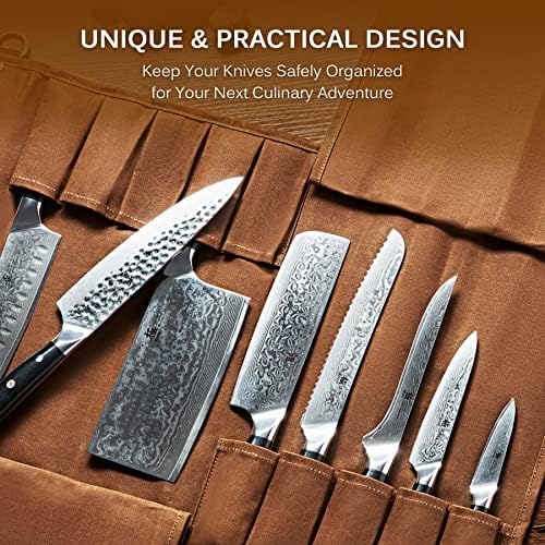 KYOKU Samurai serija nož za cijepanje povrća + profesionalni kuharski nož u rolni torba Brown