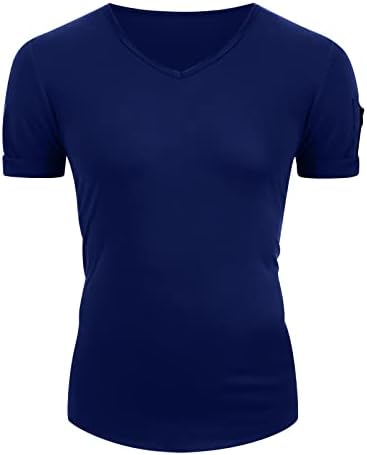 Majice HDDK za muške V izrez ljeto kratki rukav zip sportski vrhovi atletski trening mišić Basic majica