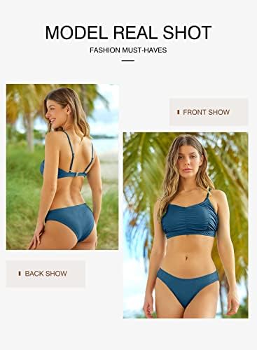 Herseas Bikini Setovi za žene podesivi špageti remen dvodijelni kupaći kostim Scoop vrat Ruched kupaći kostim