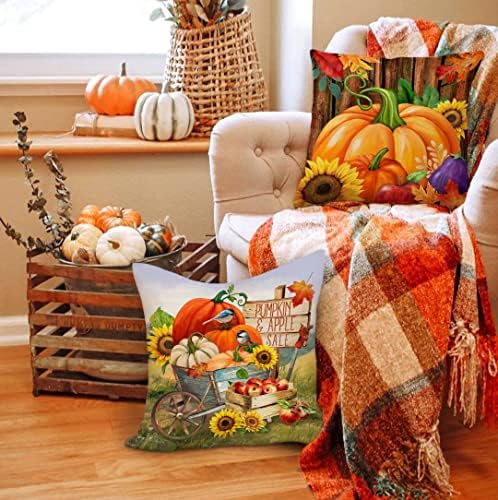 4. jastuk za jesen dekor 18x18 set od 4 pucnjave ukrašene farme Happy Fall Gnome Apples Sunflower Truck