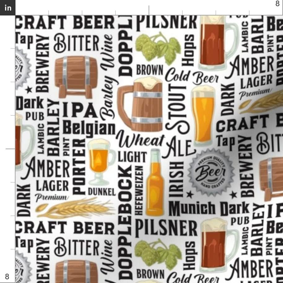 Spoonflower tkanina-tipografija piva Amber IPA Stout alkoholna pića Pivara štampana na laticama potpis pamučne