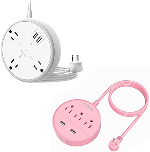 3 široko razmaknute utičnice 2 USB kabl za napajanje i roze ružičasti paket za napajanje, 10ft dugačak Produžni