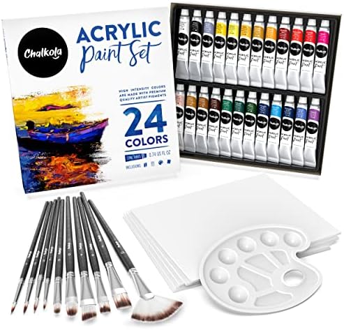 Chalkola akril paint Set za odrasle, djecu & umjetnika - 40 komad akril Painting Supplies Kit, sa 24 akrilne boje , 10 farbanje četke, 5 platno za akril Slikarstvo & 1 paleta