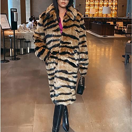 Ženski leopard Print fleece kaput, jesen zimska modna nejasna jakna FAUX FURFLEY dugi kardigan preko rublje