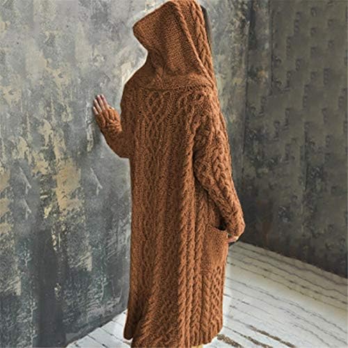 Ženski pleteni džemper boja blok lagan kardigan labav kaput sa kapuljačom s kapuljačom
