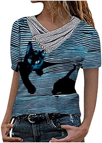 Ženske košulje velike žene Casual Tops dugmad sa V-izrezom štampanje kratkih rukava džemperi bluza vrhovi