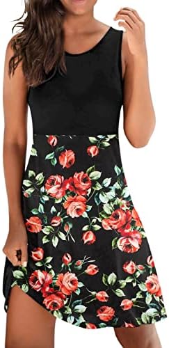 Žene haljine 2023 ljetni cvijet suncokret zaljubljeni za ispis bez rukava midi haljina visokog struka casual