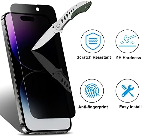 Esanik 3 Pack Zaštita ekrana za privatnost za iPhone 14 Pro 6.1 Anti-Spy kaljeno staklo+ 2 paket štitnik