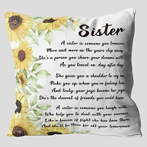 Sestre Poklon od sestre bacaju jastuk, podsjetnik poklon za dame djevojke poklon, 18 x 18 inčni ukrasni flanelski jastuk za krevet za kauč na razvlačenje.