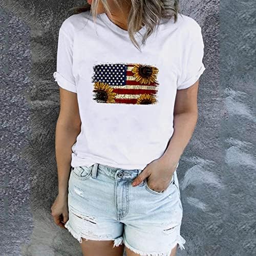 Plain Tees za žene nezavisnost Zastava Casual Top Shirt Američki dan Moda žene t kratki rukav V izrez Tee