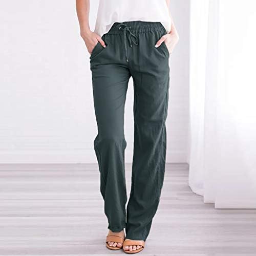 Pamučne lanene pantalone ženske letnje Casual pantalone sa džepovima široke vezice čvrste rastezljive udobne