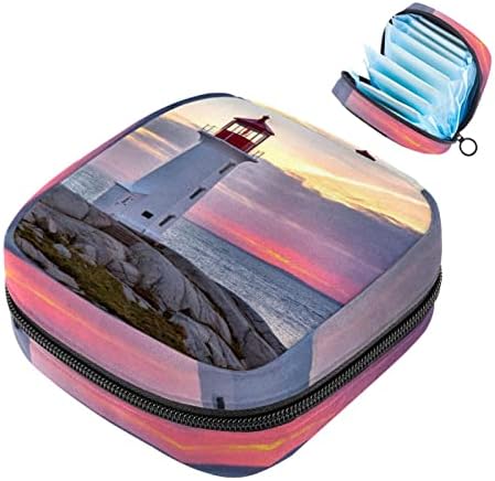 Torba za čuvanje higijenskih uložaka, prenosiva torbica za odlaganje higijenskih uložaka višekratna torbica za menstrualne čašice sa patentnim zatvaračem ženska torba za proizvode za djevojčice, žene, dame, Lighthouse Sunrise Seaside