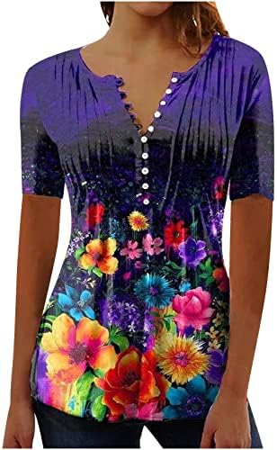 SMIDOW Plus Size Tunic Tops za žene trendi 2023 Boho Floral Shirts kratki rukav zarez v izrez t-Shirt grafički