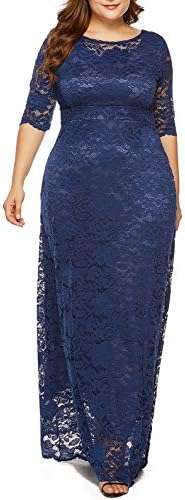 Vječnastička ženska cvjetna čipka 2/3 rukava maxi haljina plus veličine večernje haljine za zabavu