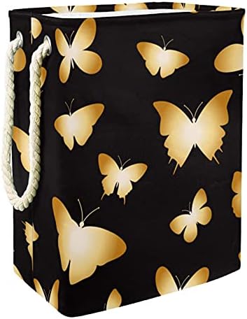 DEYYA vodootporne korpe za veš visoke čvrste sklopive bešavne zlatne leptire uzorak print Hamper za odrasle