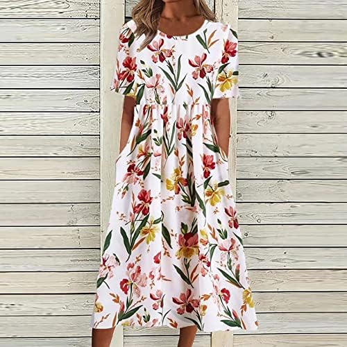 Haljine za odmor za žene, žensko ljetno casual modni ispisani kratki rukav 2022 Džepna haljina za O-izrez