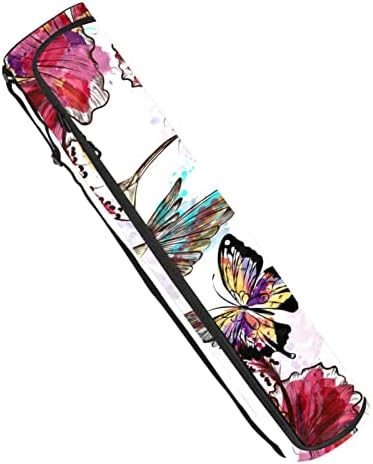 Yoga Mat torba, Akvarelni cvjetni Kolibri leptiri i gravirano cvijeće Vježba Yoga Mat Carrier full-Zip Yoga Mat torba za nošenje sa podesivim remenom za žene i muškarce