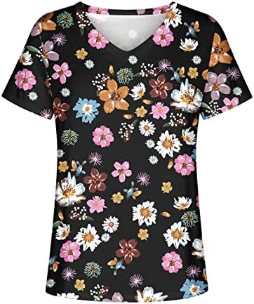 Ženski cvjetni vrhovi seksi duboki V izrez kratki rukav dressy majica Vintage modni labavi tee pulover bluze