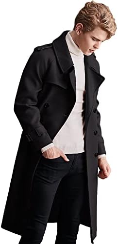 HSQIBAOER Dvostruki muški kaput od vunene kapute od vune sa dvostrukim grudima zimske vunene crne boje