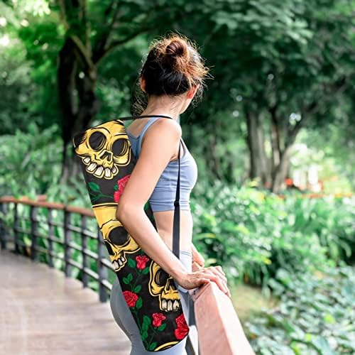 RATGDN Yoga Mat torba, lobanje i cvijeće Vježba Yoga Mat Carrier full-Zip Yoga Mat torba za nošenje sa podesivim remenom za žene i muškarce