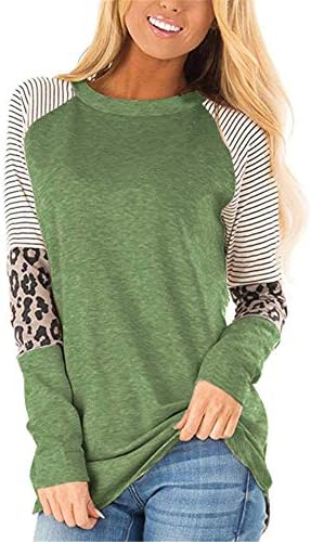 Andongnywell ženska posada vrat Dugi rukav Leopard Print u boji blok Casual labave majice tops bluza