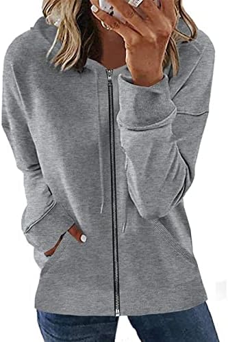 Basysin ženska casual zip up houde jakna dugih rukava s kapuljačom sa džepom sa džepom
